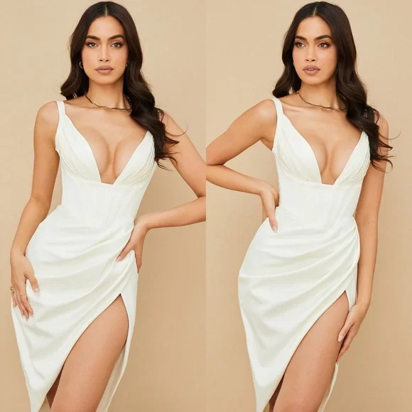 House of CB 'Faye' Ivory Satin Corset Midi Dress size small - Picture 14 of 14